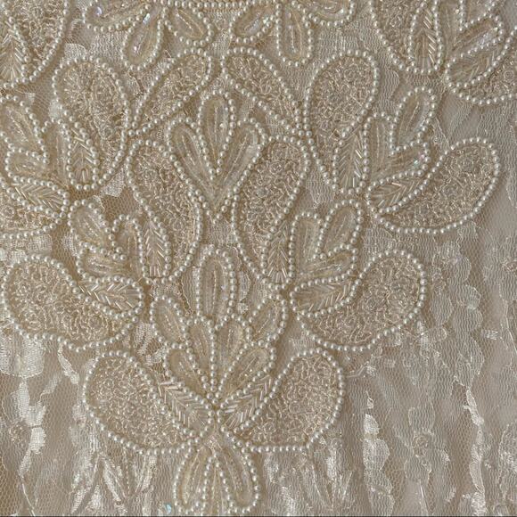 Brilliante By J.A. Vintage Pearl sequin Ivory Cream Lace Party Dress Large - Picture 2 of 11